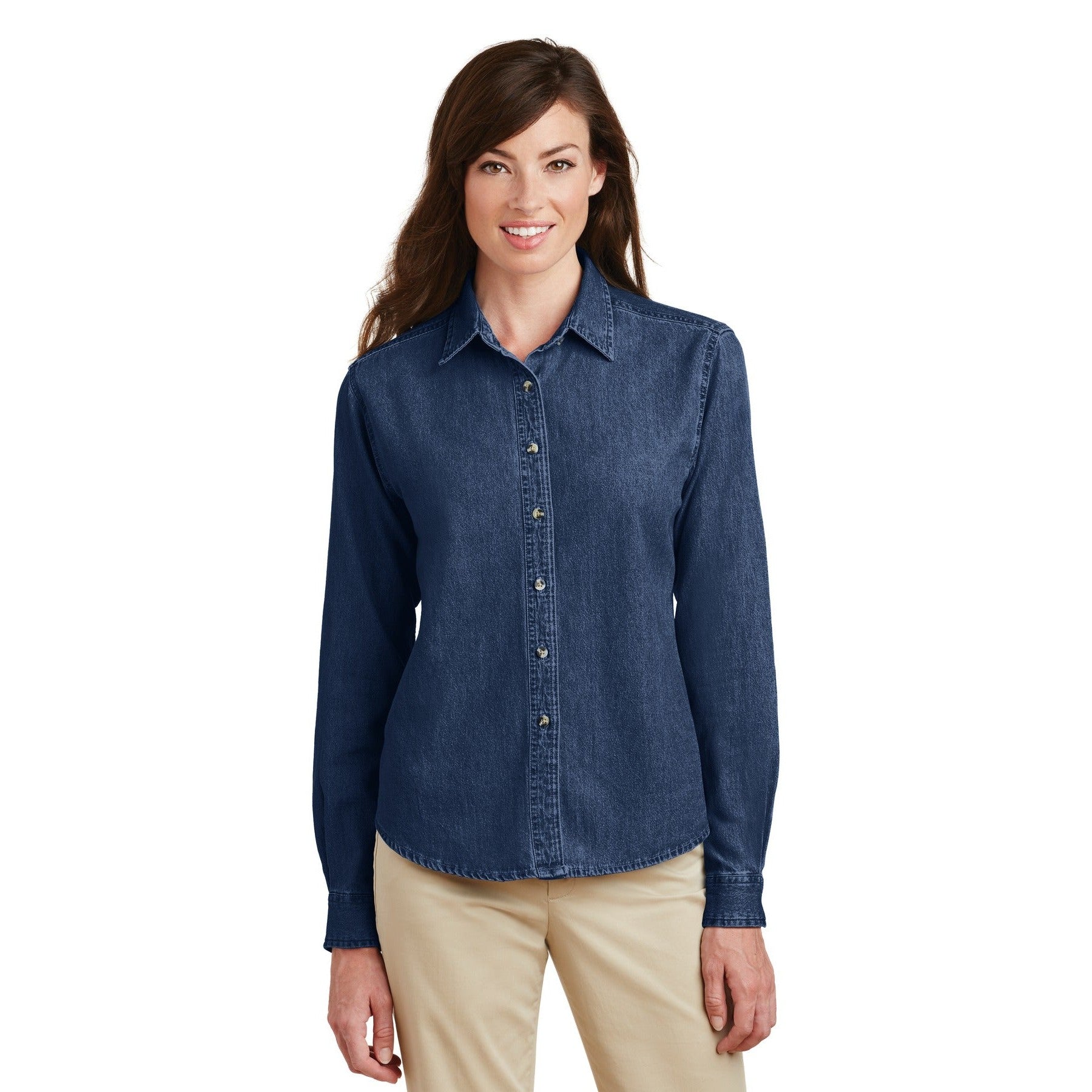 Port & Company-Port & Company® Women's Long Sleeve Value Denim Shirt. LSP10-MedTech-2